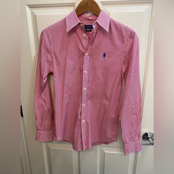 Polo Ralph Lauren Tops - Polo Ralph Lauren button up shirt. Size 4. Pink and white vertical stripes.